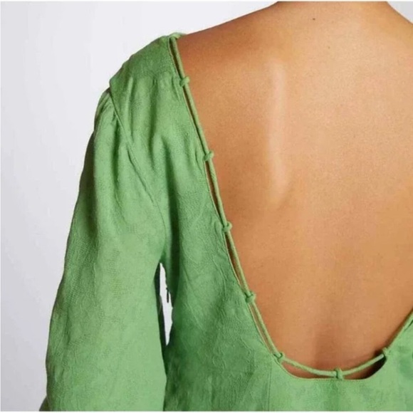 Anthropologie Maeve Low Back Jacquard Green Midi Dress - Picture 2 of 6